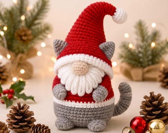Cat Christmas Gnome Crochet PDF Pattern - Easy Crochet Cute Cat Christmas Tree Decoration - Cat Gnome Amigurumi Tutorial - Cozy Crochet