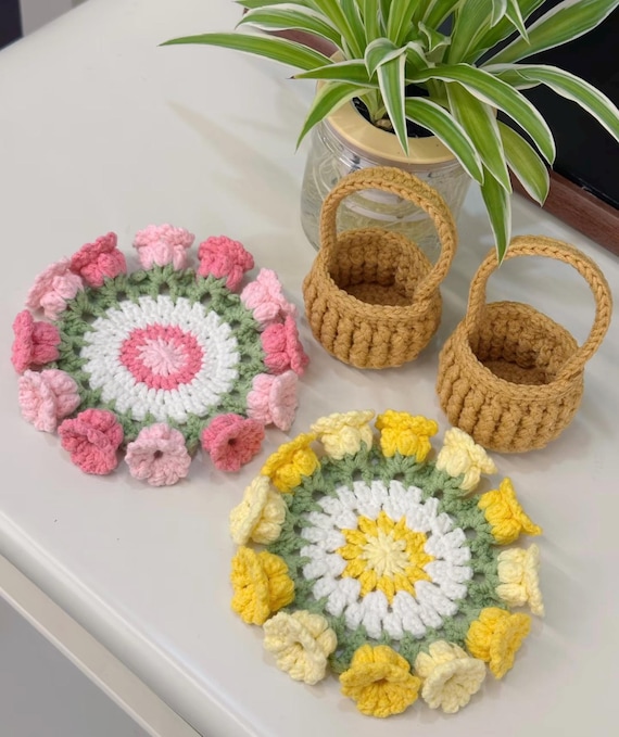 Lily of the Valley Coaster and Basket Easy Crochet Pattern, No sew