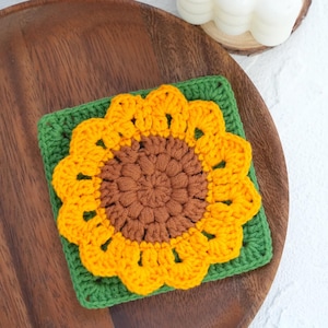 Easy Crochet Sunflower Coaster PDF Pattern - Beginner Friendly Crochet Sunflower Granny Square Coaster Tutorial Amigurumi Home Decor