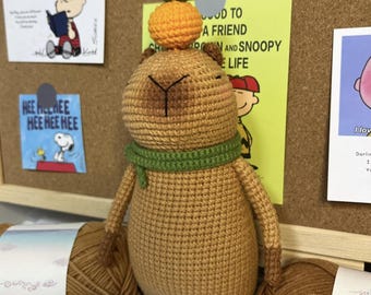 Einfaches Häkelcapybara mit einer Orange auf Kopf PDF-Muster, Amigurumi Capybara Plushie Anleitung Schritt für Schritt, niedliches Capybara-Muster