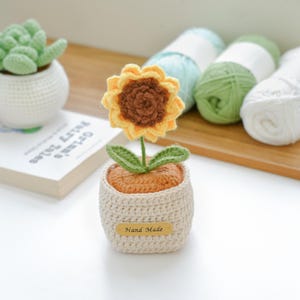 Patrón PDF de minimaceta de girasol a crochet, maceta de girasol a crochet, patrón de girasol amigurumi, patrón de maceta de escritorio a crochet para hacer uno mismo