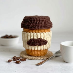 Patrón PDF de taza de café a crochet - Tutorial de amigurumi de comida de juguete Mr. Cafe - Decoración de comida de peluche fácil y adorable a crochet - Decoración de cocina a crochet