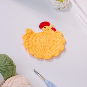 No sew Crochet Chicken Coaster PDF Pattern, Easy Crochet Pattern for Beginner, Cute Animal Coaster Amigurumi Step by Step Tutorial