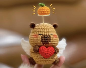 Capybara mit einer Orange auf dem Kopf PDF-Muster, Niedrig Sew häkeln Kleine Capybara Amigurumi, schöne niedliche Capybara Häkelanleitung