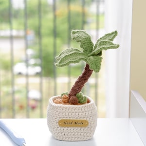 Crochet Mini Coconut Tree Pot PDF Pattern - Desktop Plant Pot - Amigurumi Mini Palm Decorations - Handmade gift - Crochet Plant Pot DIY