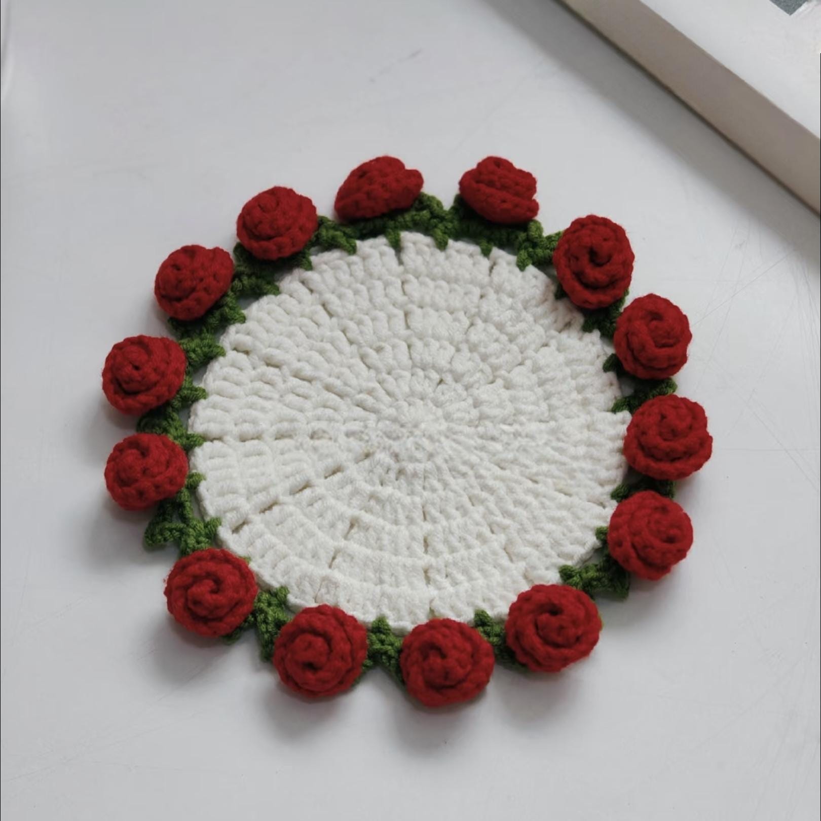 簡単なかぎ針編みのバラのコースターとポットのPDFパターン、かぎ針