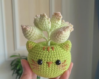 Crochet Succulent Cat Pot PDF Pattern, Cute Plant Animal Pots Amigurumi, Desktop Cactus Cat Pot Decorations, Crochet Cute Flower Animal Pot