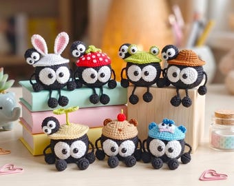 7in1 Soot Sprites Crochet PDF Pattern - Easy Crochet Bundle Mini Soot Sprite Amigurumi, Cute Halloween Keychain Crochet, Soot Sprite Hanging