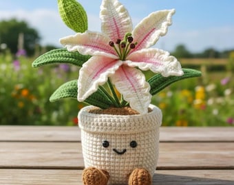 Cute Lily Flower Pot Crochet Pattern - Cute Crochet Flower Pot Home Decoration - Mothers Day Gift Amigurumi - Lily Flower Crochet