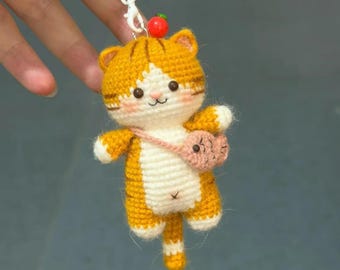 Mini Cat Crochet PDF Pattern - Easy Crochet Cute Kitty Amigurumi - Crochet Cat Bag Charm Tutorial - Cute Animals Crochet Pattern