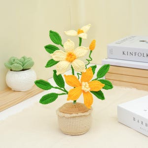 Crochet Yellow Flower Pot PDF Pattern - Desktop Flower Plant Pot - Amigurumi Flowers Decorations - Handmade gift - Crochet Flowers Pattern