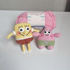 Mini Pa.trick Star and Sponge.bob Crochet PDF Pattern - Cute Cartoon Character Crochet Amigurumi Tutorial - Low Sew Keychain Crochet Pattern