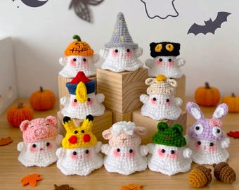 10in1 Mini Ghosts Bundle Crochet PDF Pattern - Easy and Quick Crochet Cute Halloween Decoration - Cute Spooky Mini Animal Ghost Bag Charm
