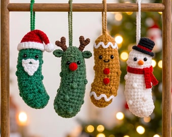 4in1 Christmas Pickle Set Crochet PDF Pattern - Easy Crochet Pickle Amigurumi Tutorial - Crochet Lucky Christmas Ornament, Xmas Gift Crochet
