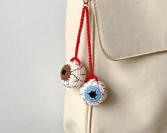 Llavero de Halloween con ojos espeluznantes de ganchillo, sin coser, adorno espeluznante para bolso de ganchillo, tutorial en PDF, regalo de Halloween de ganchillo fácil