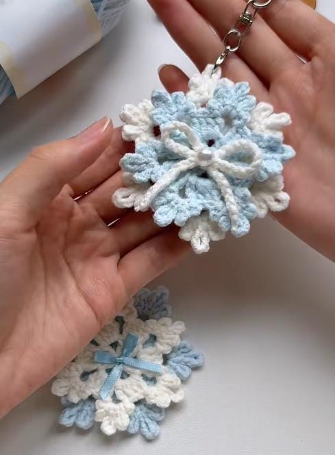 Snowflake Keychain Crochet PDF Pattern - Step by Step Crochet Snowflake ...