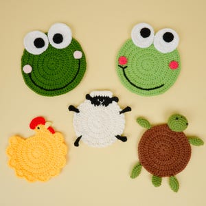 No sew Crochet for Beginner: Animal Coasters PDF English Pattern, Bundle 4in1 Easy Crochet Coaster Amigurumi Tutorial, Cute Animal Crochet
