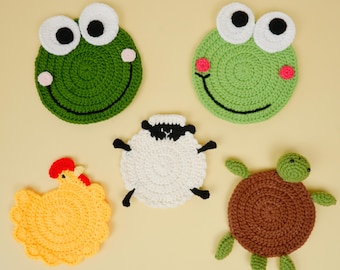 No sew Crochet for Beginner: Animal Coasters PDF English Pattern, Bundle 4in1 Easy Crochet Coaster Amigurumi Tutorial, Cute Animal Crochet