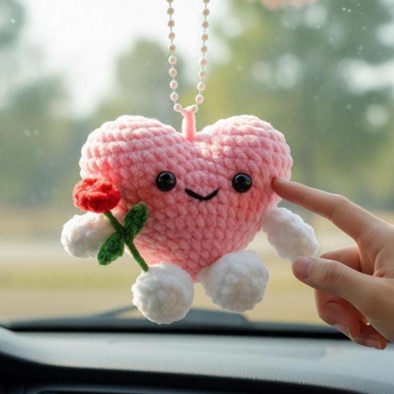 60s フレンチキーホルダー ブルボン Amourette ハート型 coeur Cute Heart With Rose Crochet Pattern - How to Crochet Cute