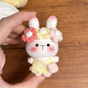 Mini Flower Bunny Keychain Crochet Pattern, Cute Crochet Amigurumi Little Bunny PDF English Tutorial, Cute Animal Keychain Crochet Pattern image 6
