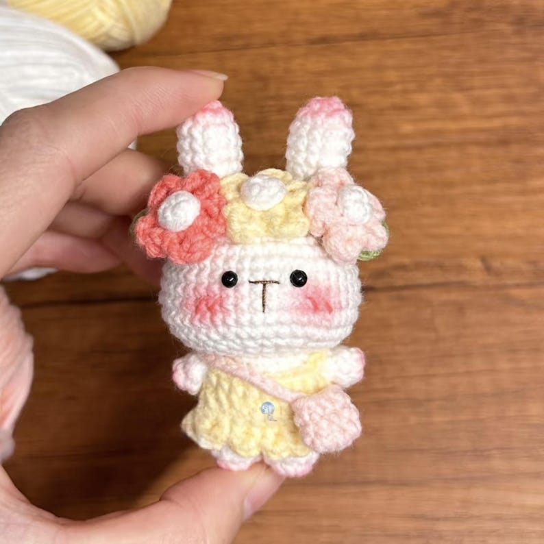 Mini Flower Bunny Keychain Crochet Pattern, Cute Crochet Amigurumi Little Bunny PDF English Tutorial, Cute Animal Keychain Crochet Pattern image 6