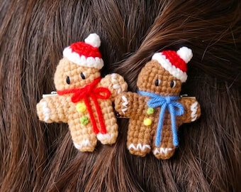 Gingerbread Hair Clip & Keychain Crochet PDF Pattern - Cute Mini Gingerbread Man Amigurumi - Christmas Hair Accessories