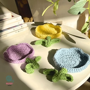 Amigurumi PATTERN - Flower Tulip Coaster, Crochet Pattern Flower Bouquet Plant Coasters Instant Digital Download PDF Crochet Pattern