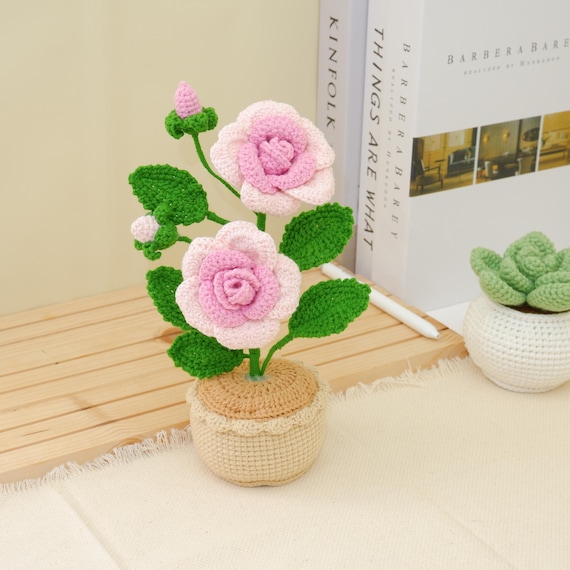 Rose Flower Pot Crochet PDF Pattern - Easy Crochet Desk Flower Pot