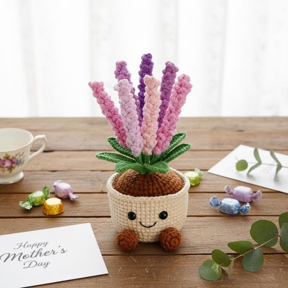 Cute Lavender Flower Pot Crochet - Easy Crochet Mothers Day Gift