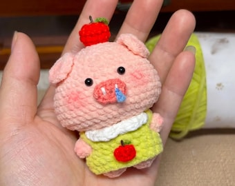 Mini Apple Pig Crochet PDF Pattern - Easy Crochet Pig Keychain Amigurumi - How to Crochet Cute Animals