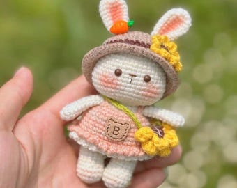 Fall Bunny Crochet PDF Pattern, Crochet Sunflower Bunny Amigurumi Tutorial, Cute Crochet Fall Holiday Gift