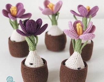 Crochet Crocus Potted Pattern  -  Crochet Flower Pattern - Photo Tutorial - Crochet Pattern for Decor, Bouquets and Arrangements