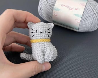 ミニ猫の編み図、かわいい猫のあみぐるみPDFチュートリアル、簡単な