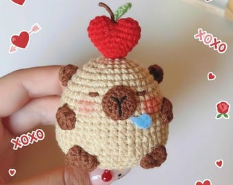 Capybara med Hjärta Virkad PDF-mönster - Ingen söm Capybara Nyckelring för Alla Hjärtans Dag - Lätt Virkad Love Capybara Amigurumi Tutorial