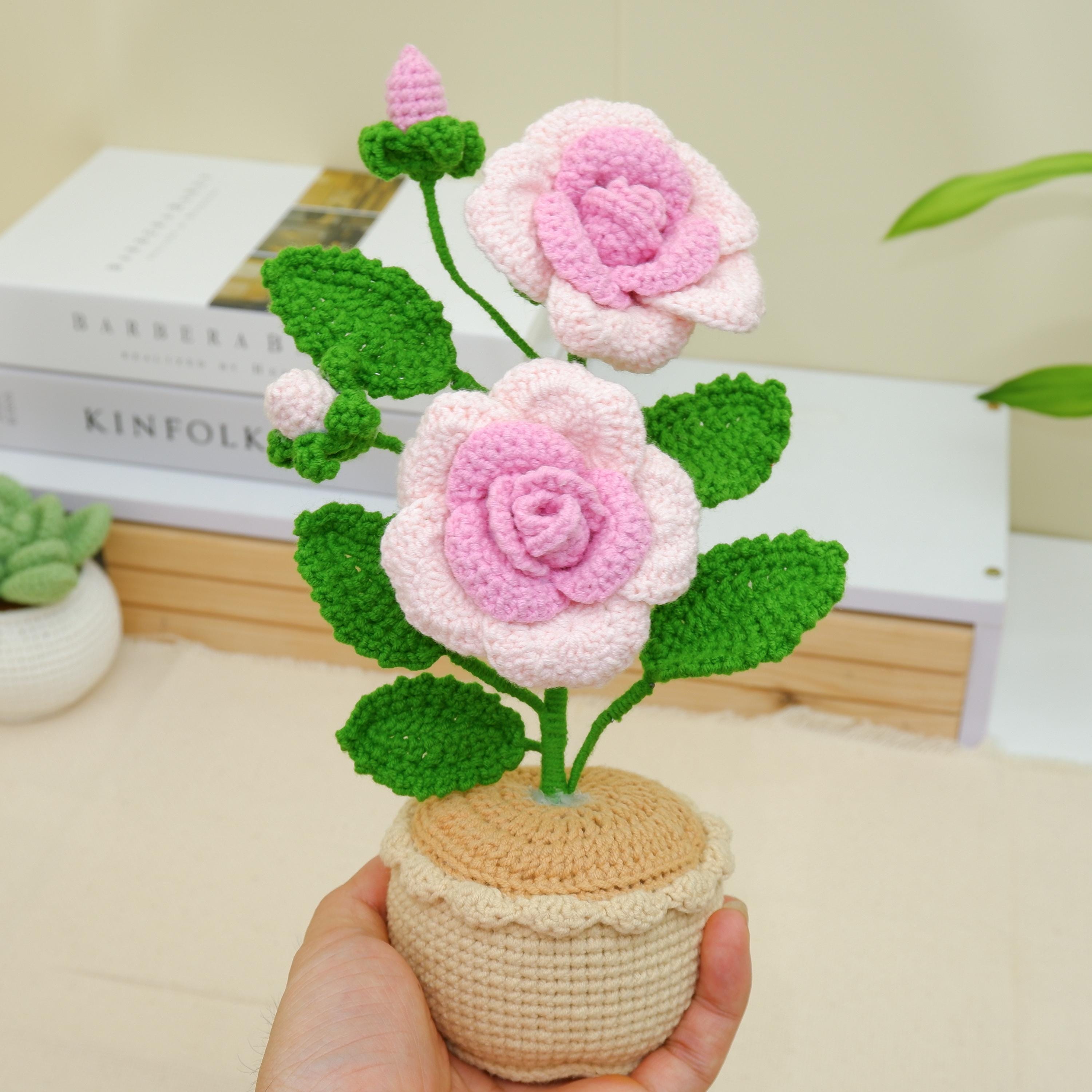 Rose Flower Pot Crochet PDF Pattern - Easy Crochet Desk Flower Pot
