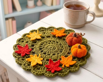 Patrón PDF de posavasos de calabaza a crochet - Tutorial de crochet para decoración otoñal vintage - Amigurumi con temática de calabazas - Patrón de posavasos acogedor a crochet