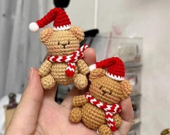 Mini Xmas Bear Crochet PDF Pattern - Merry Christmas Bear Keychain Amigurumi Pattern - Ornaments Decor Xmas Tree Crochet Pattern