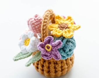 Flower Basket Hanging Crochet Pattern, Sunflower Basket Crochet Pattern, White Rose Basket Crochet Pattern, Daisy Flower Basket Pattern