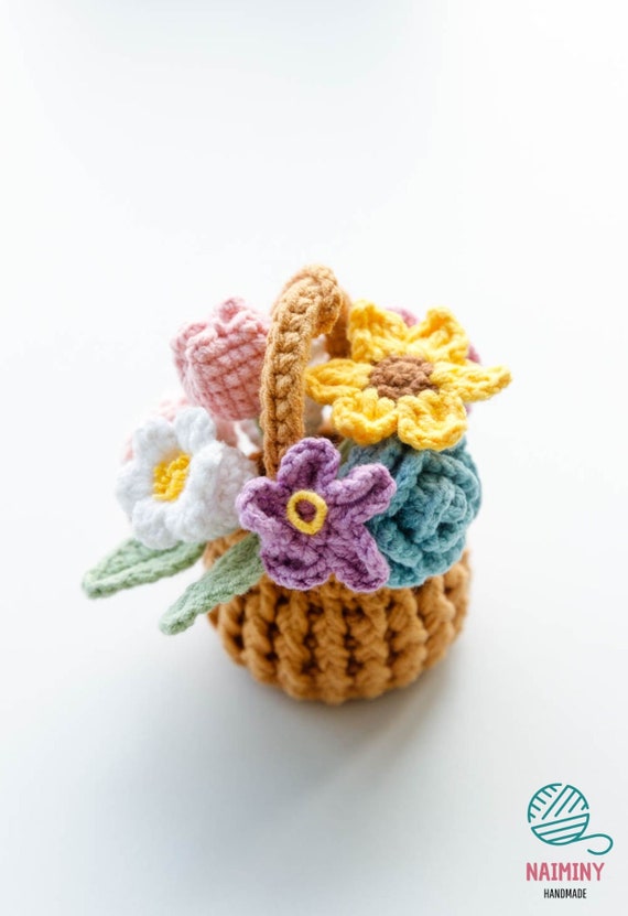 Flower Basket Hanging Crochet Pattern, Sunflower Basket Crochet Pattern, White Rose Basket Crochet Pattern, Daisy Flower Basket Pattern