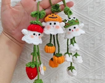 Mini Ghost Car Hanging Crochet PDF Pattern, Cute Ghost Hanger Amigurumi Halloween Decoration, 3in1 PDF Pattern Sweet Ghost Happy Halloween