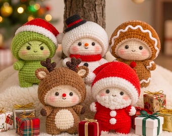 Baby Christmas Bundle Crochet PDF Pattern - 5in1 Baby Xmas Dress-Up Outfit Bundle: Santa, Green Monster, Gingerbread, Snowman, Reindeer