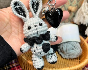 Dark Bunny Crochet Pattern, Mini Bunny Spooky Vibe Halloween Crochet Tutorial, Creepy Bunny Keychain Amigurumi Crochet, Halloween Decoration