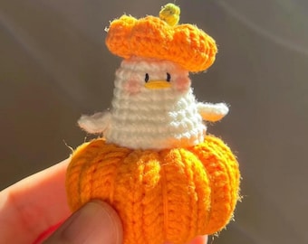 Duck Pumpkin Ghost Crochet PDF Pattern, Duckling Pumpkin Amigurumi Cute Halloween Crochet, Easy Crochet Cute Halloween Keychain Pattern