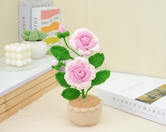 Rose Flower Pot Crochet PDF Pattern - Easy Crochet Desk Flower Pot Amigurumi Decorations - Crochet Rose Flower Pattern - Rose Amigurumi