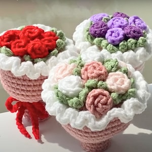 Häkel Mini-Rosenstrauß-Muster, niedrige Häkelanleitung, Hängestrauß häkeln, Rosen-Häkelanleitung, Geschenk für Freundin häkeln
