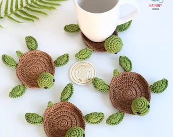 Crochet Turtle Coaster Pattern, Crochet Amigurumi, Amigurumi Pattern PDF, Crochet Coaster Pattern, Christmas Coaster, No-sew Coaster Pattern