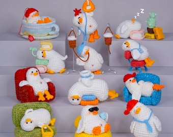 Bundle 12in1 Funny Ducklings Crochet PDF Pattern, Easy Crochet Mini Duck Amigurumi, Funny Animal Crochet Bag Charm, Cute Crochet Pattern