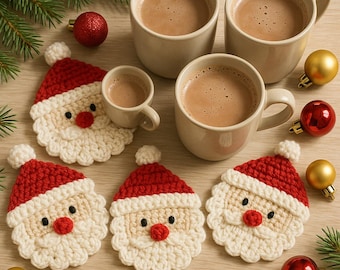 Santa Coaster Crochet PDF Pattern - Christmas Table Decor Crochet Tutorial - Santa Claus Amigurumi Crochet Gift - Christmas Home Decor