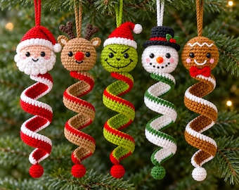 Bundle 5in1 Christmas Hanging Amigurumi PDF Pattern - Step by Step Crochet Xmas Ornaments Tree Decoration - Cute Christmas Crochet Tutorial