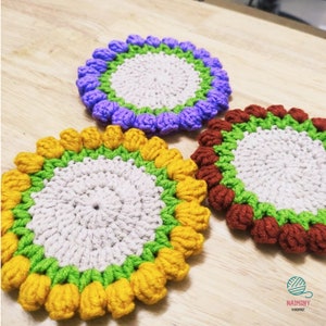CROCHET PATTERN - Flower Tulip Coaster, Crochet Pattern Flower Bouquet Plant Coasters Instant Digital Download PDF Crochet Pattern